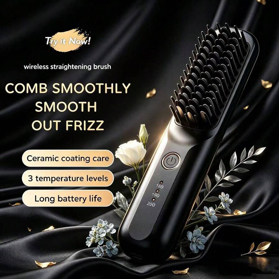 2-In-1 Straightening & Curling,Portable Wireless Hair Straightener Comb,Ceramic Coating Anti-Scald,For Home Use,Holiday Gifts,Holiday Essentials,Fast Heating,Suitable For Various Hair Types,Anti-Scald Design,Professional Styling Tool,Gift For Women