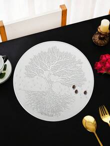 1-12pcs Luxury Tree Of Life PVC Placemats, Light Gold Embossed Round Table Mats For Holiday Table Setting - Multicolor - View 10