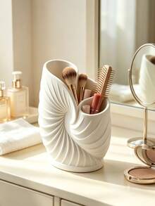 Ocean-Style Seashell Shaped Toothbrush Holder. 3D Spiral Seashell Embossed Design, Pure White Matte Texture, Suitable For Minimalist, Cream, Ins-Style Bathrooms, Both A Storage Holder And A Decorative Ornament. Adds A Beautiful Ocean View To Your Vanity - Multicolor - View 4