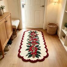 1 pc Karpet Dekoratif Natal Motif Berry Holly dan Pinus, Bahan Bulu Lembut Ramah Kulit, Bagian Bawah Anti Selip, Tepian Bergelombang, Karpet Panjang Mudah Dibersihkan, Cocok untuk Kamar Tidur Samping Tempat Tidur, Lorong, Pintu Masuk, Sempurna untuk Dekorasi Rumah Liburan Natal - MultiWarna - View 1