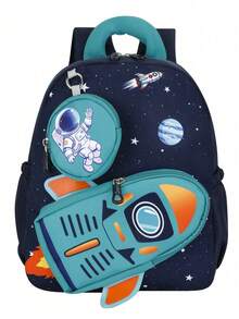 New Unisex Backpack, Astronaut Rocket Pattern, Lightweight And Comfortable, Suitable For Daily Travel And School. - Green With Dark Blue - View 5