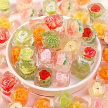5pcs Realistic Ice Cube Fruit Pendant Accessories, Translucent Resin Jelly Block Decor With Embedded Fruit Slice Pattern, Handmade Pendant Accessories For Keychain, Hair Clip, Phone Case Frame, Mini Landscape Decoration, Non-Edible, Suitable For Teens And Adults 14+, Realistic Ice Cube Pendant / Keychain Accessory / Hair Clip Decor - Multicolor - View 2