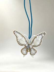 1pc Handmade Beaded Butterfly Bag Charm, Elegant Minimalist Accessory - White - View 1