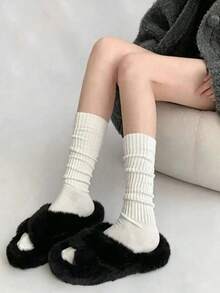 Women's Autumn/Winter Sweet & Cool Girl Style Slouch Socks, Long Tube Socks, Solid Black/White Basic Style, Suitable For Long Boots/Loafers, Create Lazy Atmosphere, Streetwear Essential, 1/2/3/4/5 Pairs - Multicolor - View 3