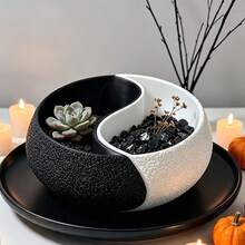 Yin Yang Planter Set, Indoor/Outdoor Decorative Planters, Concrete Planters With Drainage Holes, Suitable For Succulents And Cacti, Black And White Color Scheme Gardening Gift Home Decor, Suitable For Home, Office Desk, Living Room, Balcony, Also As Gardening Gift Or Summer Room Decoration, Provides Unique Gift For Plant And Home Decor Lovers, Durable And Lightweight - Flowerpot - View 5