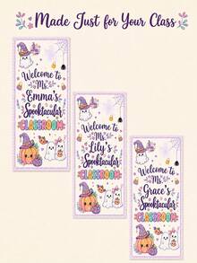 Personalized Teacher Name Halloween Door Banner, Custom Classroom Welcome Sign With Ghost, Pumpkin And Witch Hat Design, Spooktacular Fall School Entrance Decor For Preschool, Kindergarten And Elementary Teachers, Classroom Display And Teacher Gift - Multicolor - View 6