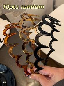 2pcs Women Simple & Versatile Wavy Teeth Leopard Print & Solid Color Elastic Hair Rings, Dual Use For Hair Styling & Face Washing, Hair Accessories - Multicolor - View 13