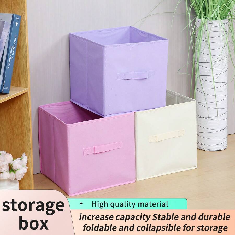Non-Woven Fabric Foldable Large Capacity Storage Box With Handle, Suitable For Clothes And Bedding