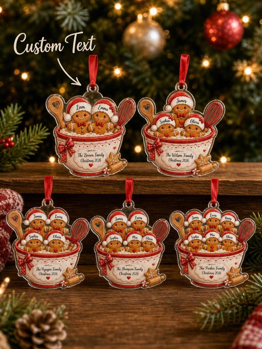 1pc Personalized Gingerbread Family Acrylic Ornament, Custom Names Christmas 2026 Keepsake, Baking Bowl Family Decor,Xmas Tree Decor,Christmas Gifts - Multicolor - View 1
