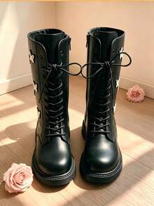 Suggested To Buy Larger Size, Refer To Size Chart, One Pair Of Cute Butterfly Children's Boots, Soft Leather, Non-Slip, Easy To Put On And Take Off, Versatile, Suitable For Daily Wear - Black - View 3