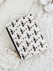 Fashionable Bow Printed Women's Credit Card Bag, Zipper Folding Buckle Convenient ID Window ID Bag, Suitable For Outdoor And Travel - Black - View 3
