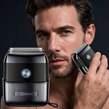 Hatteker 1pc USB Rechargeable Men's Reciprocating Mini Electric Shaver, 3-Head Wet & Dry Use, Portable Home Beard Trimming Tool - Black - View 2
