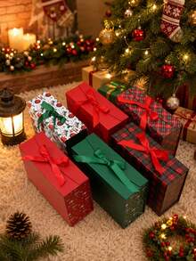 1pc Christmas Gift Box, Holiday Decorative Gift Packaging Box With Ribbon Bow, Reusable, Suitable For Home Christmas Party And Gift Giving - Multicolor - View 8