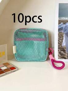 10 Macaron-Colored Fresh Style High-Quality Multi-Functional Mesh Storage Bag, Cute Wallet-Style Design, Portable Cosmetic Bag, Zipper Tissue Storage Box, Tampon Storage Bag, Suitable For Girls At Home, Travel, Vacation And School Use - Multicolor - View 11