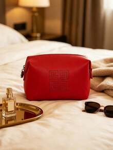 Givenchy Parfums Red Embossed 4G Logo Cosmetic Bag Portable Travel Zipper Makeup Storage Pouch Elegant Ladies Toiletry Organizer For Daily Use And Holiday Gift - Red - View 2