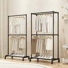 Rack para Ropa Multifuncional con Doble Barra y Estante Inferior, Perchero de Piso con Ruedas para Organizar Prendas, Zapatos, Bolsas y Accesorios, Estructura Vertical para Aprovechar Mejor el Espacio, Ideal para Recámara, Closet Abierto, Lavandería, Departamento y Oficina, Organizador Práctico para el Día a Día - Blanco - Ver 10