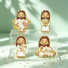 Cartoon Jesus Enamel Pins Set, Religious Lamb Flower Lapel Brooch Badge, Faith Metal Pin For Backpack Hat Clothing, Nice Gift For Christian Friends - White - View 11