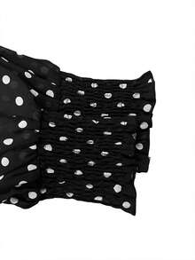 1pc 2026 New Women's Fashion Mature Casual High Neck Ribbon Design Polka Dot Cold Shoulder Chiffon Blouse, Black Polka Dot Shirt, High-End Workplace Commute Vintage Shirt, Daily Office Autumn/Winter Inner Layer Blouse - Black - View 6