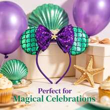 Disney Sequined Mouse Ear Headband, Mermaid Scale Ear Sequin Starfish Bow Hair Hoop For Park Travel, Cosplay, Christmas Party Costume Accessory - Multicolor - View 3