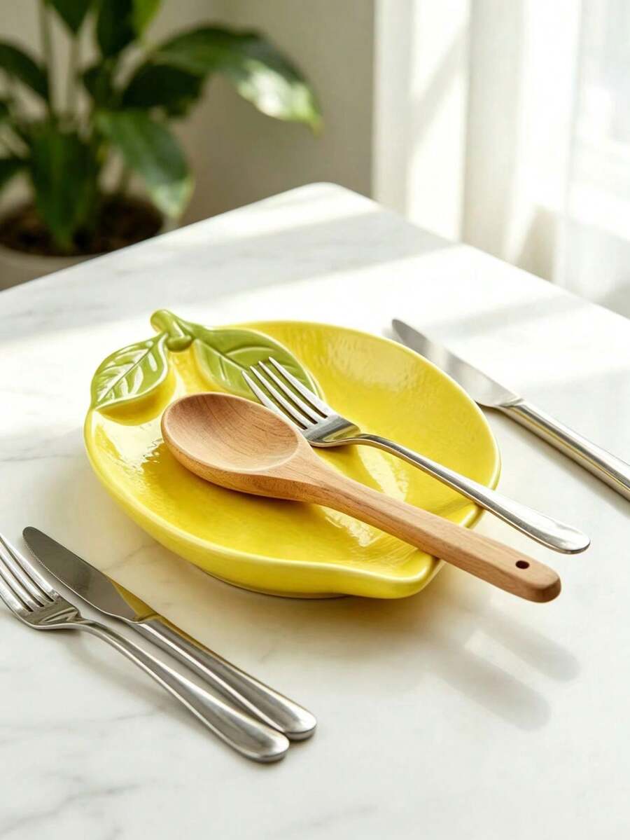 1/2pcs Lemon Ceramic Soup Spoon Holder, Elegant Countertop Kitchen Utensil Storage Rack, Heat-Resistant Kitchen Utensil Rack, - Multicolor - View 1