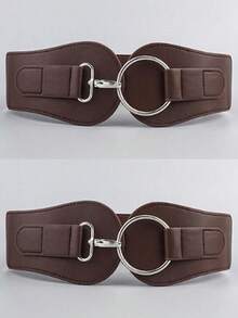 1pc Women's Coffee Color Minimalist Basic Elastic Waist Belt, Suitable For Halloween Party Or Daily Outfit Matching - Coffee - View 13