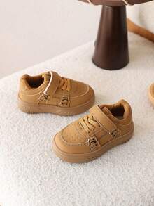 1 Pair Girls' Spring New Cute White Sneakers, Soft Sole Non-Slip Stable Walking Shoes For Toddlers - Brown - View 3