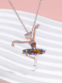 1pc New Fashion Rainbow Dancing Necklace Alloy Jewelry Niche Creative Collarbone Chain (Random Color) - one-size - View 3
