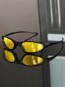 European And American Fashion Glasses For Men, Wrapped Frame Low Height Narrow Long Lens Shape, Streamlined Temples, Y2K Functional Style, Urban Street Style, Outdoor Outfit - Multicolor - View 2
