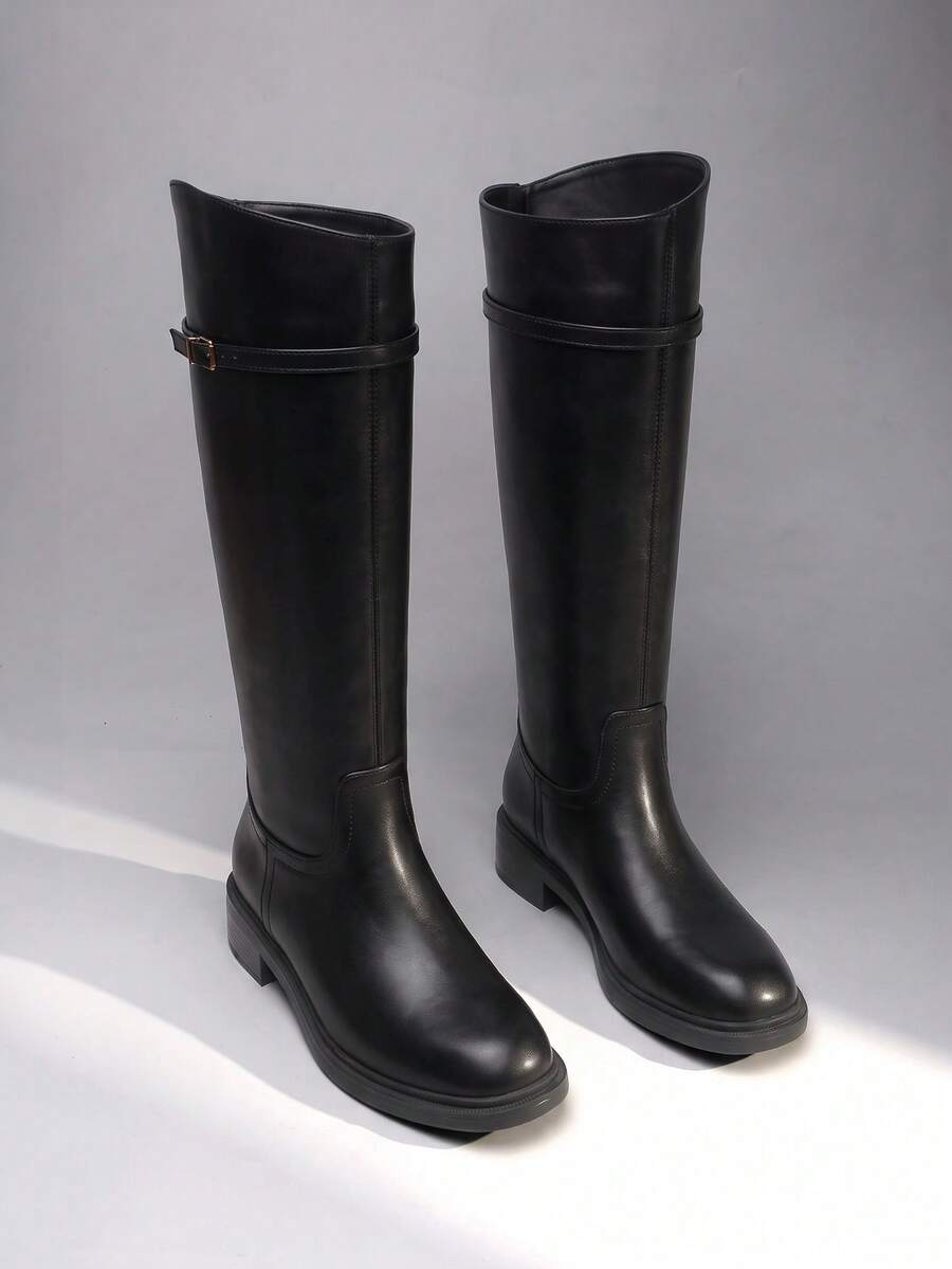 Women's Knee-High Buckle Strap Riding Boots