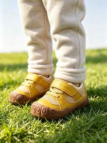 1 Pair Unisex Baby Mesh PU Hook & Loop Non-Slip Sole Flat Casual Sports Shoes, Suitable For All Seasons - Mustard Yellow - View 4