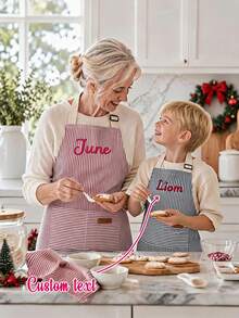 Custom Name Embroidered Cooking Apron With Pockets, Kitchen Apron For Adults & Kids, Perfect Holiday Gift For Mom, Cooking Lovers & Little Chefs - Multicolor - View 2