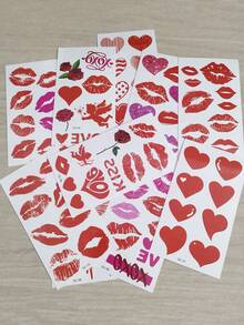 10pcs/Pack Valentine's Day Waterproof Temporary Tattoo Stickers, Red Heart, Lips, Rose Realistic Tattoos, Suitable For Men & Women, For Face, Arms And Body Decoration On Valentine's Day - Multicolor - View 8