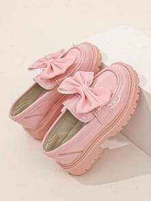 Girls' Shiny Pink Slip-On Loafers, Thick Sole, Non-Slip, Simple Versatile British Style Shoes - Pink - View 5
