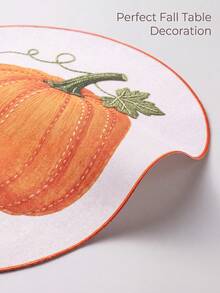 6pcs Halloween & Thanksgiving Round Placemats, Autumn Pumpkin Maple Leaf Turkey Squirrel Print Table Mats, Holiday Atmosphere Decorative Table Pads - Multicolor - View 4