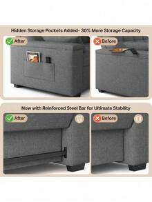Sofá Cama Plegable 3 En 1 Lino Salas Sillón 1767494cm - Gris Claro - Ver 2