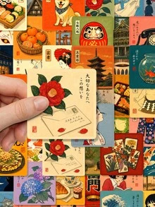 50Pcs Traditional Retro Japanese Art Mixed Stickers, Watercolor Aesthetics Waterproof Vinyl Decals For Phone, Kindle, Notebook, Luggage Decoration - Multicolor - View 4
