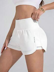 Women's 2-In-1 Athletic Shorts With Built-In Anti-Chafe High Elasticity Liner And Pockets, Fitness Tennis Running Shorts - White - View 3