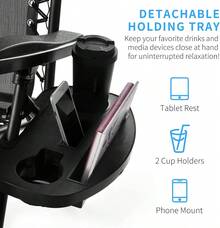 Ultra-Sturdy Gravity Chair Heavy-Duty Textoline Outdoor Sun Lounger For Garden, Pool Patio!Features Smooth 5-Position Reclining, Compact Foldable Design (Perfect For Storage Travel), Built-In Cup Holder Smart Phone Holder Plush Removable Headrest Pi - Black - View 6