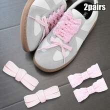 2雙8mm純色紋理平織鞋帶 + 3cm蕾絲裝飾鞋帶,中性裝飾運動鞋帶組合套裝,跑步休閒鞋替換平織鞋帶,DIY混搭套裝 - 4690粉色+CZ蕾絲花邊-淺粉色 - 查看 15