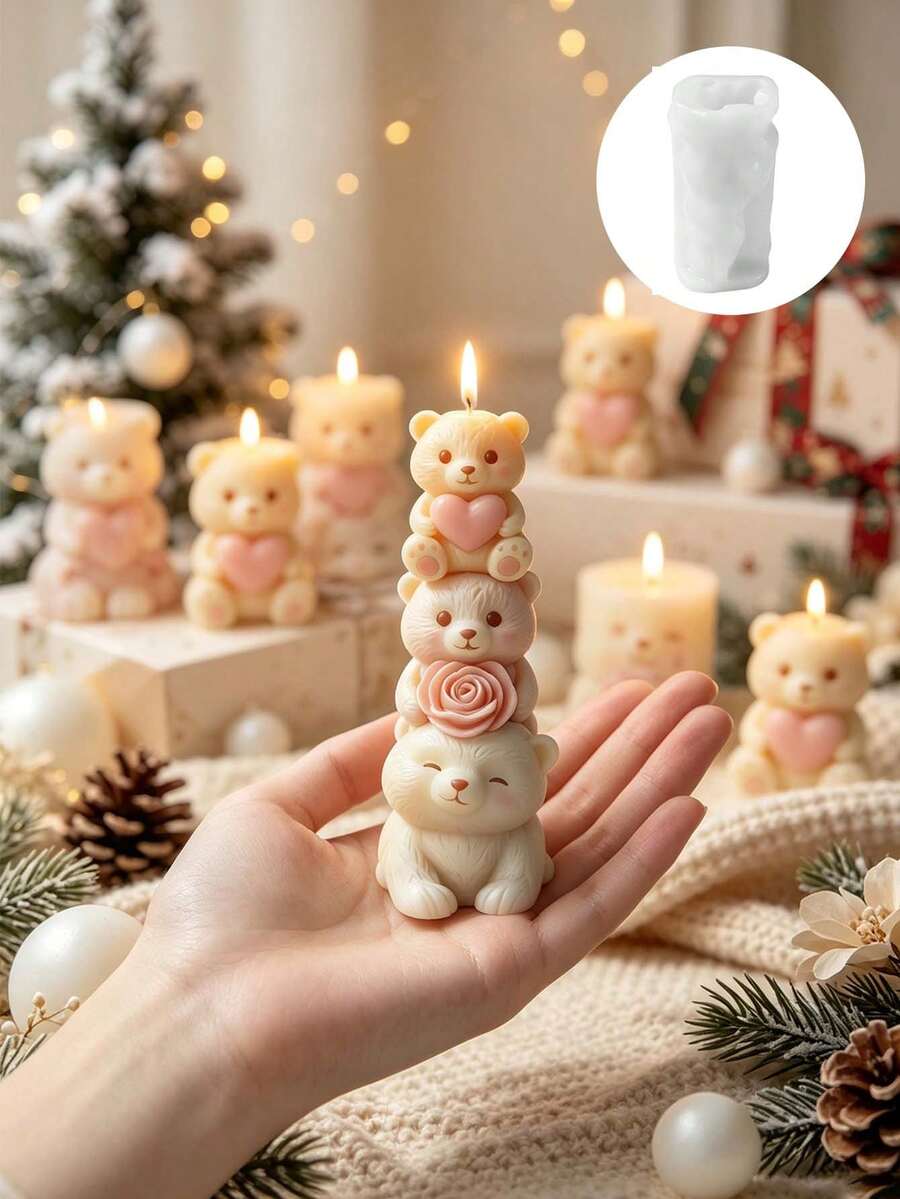 3pcs Bear Shaped Silicone Mold DIY Bear Animal Aromatherapy Candle Plaster Decor Mold - Bear Mold - View 1
