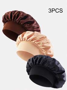 3pcs Ladies' Satin Printed Wide-Brimmed Sleeping Caps Hair Caps, Suitable For Daily Use Sleep Bonnet,Summer,Beach,Hat,Holiday,Travel - Multicolor - View 12
