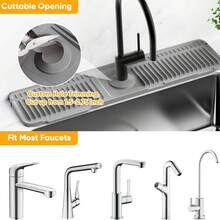 قطعة واحدة من حصيرة تجفيف الصنبور من السيليكون، وسادة امتصاص رذاذ الماء بحافة ضيقة قابلة للقص خلف الصنبور، صينية تصريف لموزع الصابون، إكسسوار متعدد الاستخدامات للمطبخ والحمام وحوض الغسيل ورف الأطباق، مقاوم للماء ومضاد للانسكاب، إكسسوارات ديكور وتخزين منزلية - متعدد الألوان - مشاهدة 5