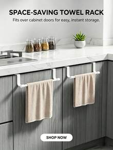 Modern Cabinet Door Hanging Towel Rack, No-Drill Dishcloth Holder, Space-Saving Kitchen Towel Storage Organizer, Home Kitchen And Bathroom Cabinet Accessory - Multicolor - View 2