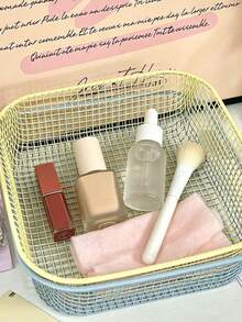 Macaron Color Metal Mesh Storage Basket Set, Square Hollow Desktop Organizer Tray, Multi-Functional Countertop Storage Rack, Suitable For Stationery, Cosmetics, Home Sundries, Home Office Use - Multicolor - View 5