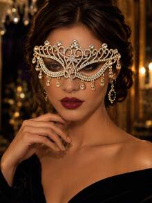 KOVLYNE 1pc Women's Rhinestone Masquerade Mask, Shiny Gold Butterfly Eye Mask, Suitable For Carnival, Masquerade Ball, Party, Halloween And Special Occasions - Multicolor - View 7