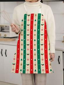 1PC Christmas Pattern Single-Sided Printed Apron, Unisex Home Kitchen Halter Tie Apron, Home Decor Kitchen Cooking Anti-Stain Apron - Multicolor - View 4