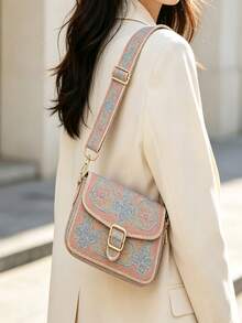 1pc Pink & Blue Floral Bag Strap Charm Accessory, One Shoulder Crossbody Adjustable Replacement Long Strap, Load-Reducing Adjustable Bag Strap - Pink - View 4