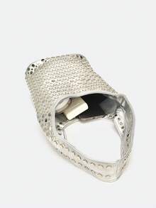 Dedoo Silver V-Shaped Double-Sided Studded Bucket Bag, Punk Style Heavy-Duty Rivet Embellished Underarm Shoulder Bag, Suitable For Work Commute And Shopping - Silver - View 8
