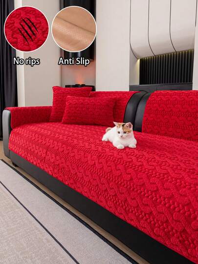 ZXZGM 1pc Vintage Cable Knit Textured Soft Plush Sofa Protector Cover, Solid Color Jacquard Craft, Modern Luxury Sofa Slipcover, Pet-Friendly Anti-Scratch Anti-Cat Claw Sofa Cover, Thickened Plush Dense Bottom Fabric Non-Slip Anti-Shift, Home Sofa Dust-Proof Old Sofa Cover, Daily Machine Washable Easy Care, Multiple Colors Available, Fits L-Shaped Corner, 1-4 Seater Fabric/Leather Sofa For Living Room Bedroom Soft Decor, Autumn Home Textile Decoration, Fall, Autumn, Fall Decor