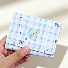 Cartoon Plaid Short Wallet, Girl's Tri-Fold Wallet, Puppy Short Wallet, Card Holder, Coin Purse, Portable Plaid Small Wallet - Multicolor - View 10